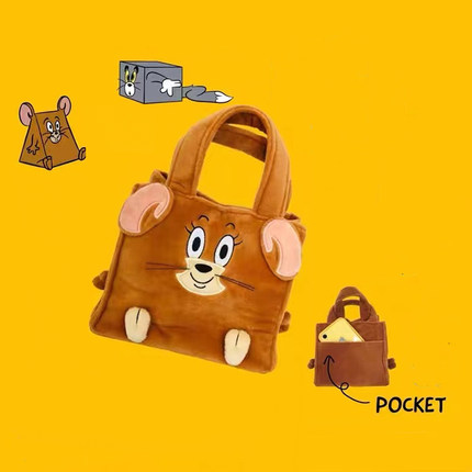 日系猫和老鼠杰瑞tom汤姆猫动漫毛绒卡通可爱时尚手提手拎托特包