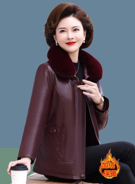 中老年妈妈冬季加绒加厚保暖皮衣