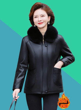 中老年女装加绒妈妈皮衣棉袄棉服