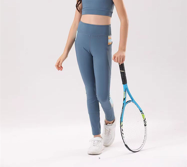 女孩儿童瑜伽裤2023年秋季新款女童外穿拼接有口袋运动紧身打底裤