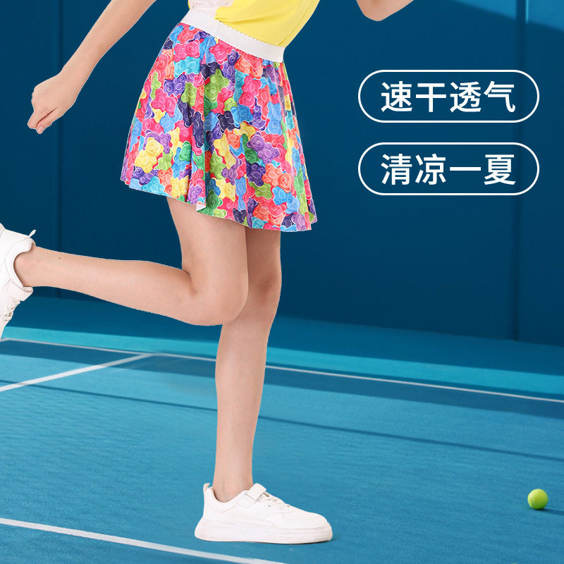 女童半身裙儿童夏季印花学生防走光运动休闲健身瑜伽裙裤短裙子
