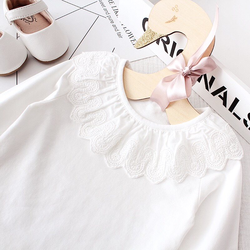 spring and autumn girl Thin section Base coat Female baby white T-shirt Doll collar Lace Lapel baby pure cotton clothesin the Children/Baby/Family fitted , T-shirt  category - from Buy2taobao.com to provide professional Taobao agent buy service