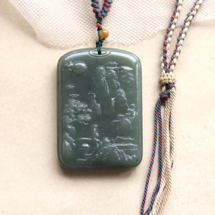 #孤品# 恰似故人归 - 天然和田玉吊坠 山水吉祥平安牌 节日礼物