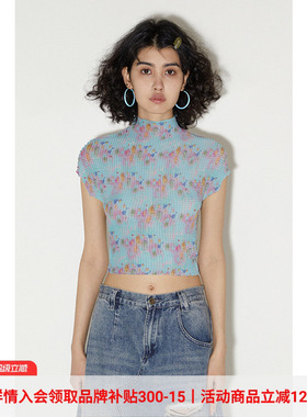 物理少年「春日行歌」弹力压褶小半高领修身夏季透气短袖T恤女款