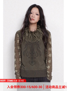 物理少年《城市野行》系列「绿野仙踪」植物线条毛领针织衫超美