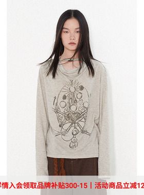 物理少年「感官系统」荡领圆环设计米灰色优雅亲肤百搭长袖T恤