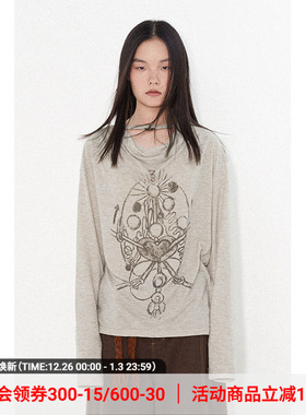 物理少年「感官系统」荡领圆环设计米灰色优雅亲肤百搭长袖T恤