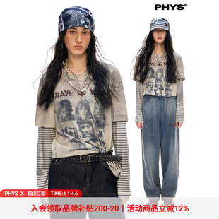 物理少年「叛逃水手」海盗印花条纹亨利领假两件T恤 线下同款