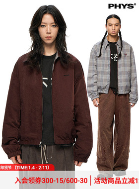 物理少年「反转格调」复古格纹两面穿短款小版型翻领哈灵顿夹克