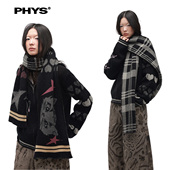 物理少年「暖绒星格」抗起球法帝诺绒猫咪双面芝麻点提花撞色围巾