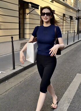 新款夏季女T恤西裤七分裤套装