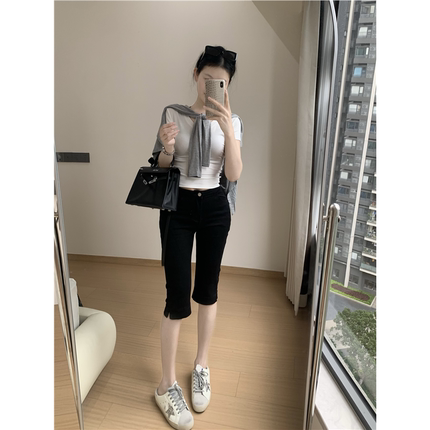 网红丰胯卡普里裤夏季新款高级百搭6分裤气质高级小众修身弹力