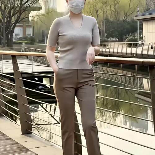 老钱风卡其色休闲裤九分西装裤女直筒小脚修身高腰工作职业裤子
