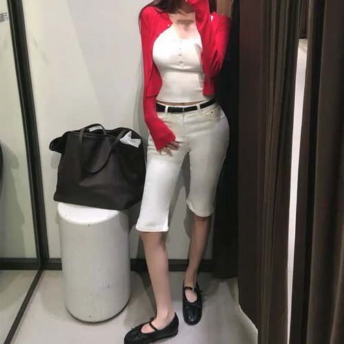 今年流行卡普里裤修身牛仔裤女裤脚开叉七分裤夏季休闲弹力中裤