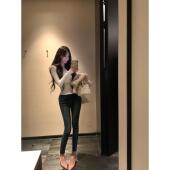 小脚牛仔裤 韩国修容裤 高腰弹力紧身显瘦时髦水洗磨白铅笔九分裤 女