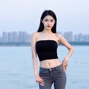 网红辣妹无肩带背心露肩一字抹胸弹力紧身裹胸性感美背短款上衣女