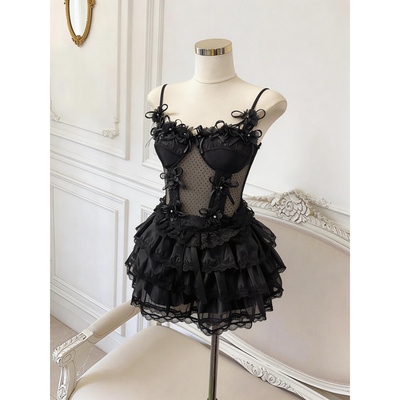 夏季别致立体花朵吊带背心女设计感短款甜辣短裙套装性感显瘦纯欲