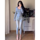 自带丰胯垫韩版 辣妹高腰弹力紧身提臀显瘦显腿长小脚铅笔牛仔裤 女