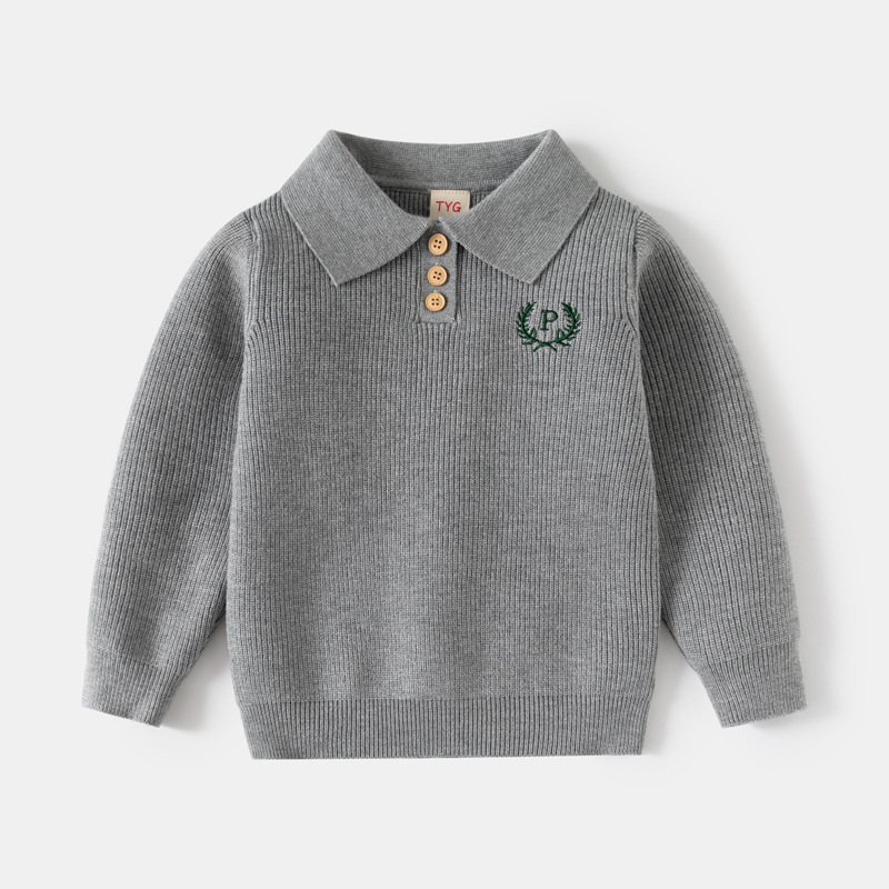 秋冬款童装字母刺绣毛衣代理分销中小儿童粗针包芯纱针织翻领上衣