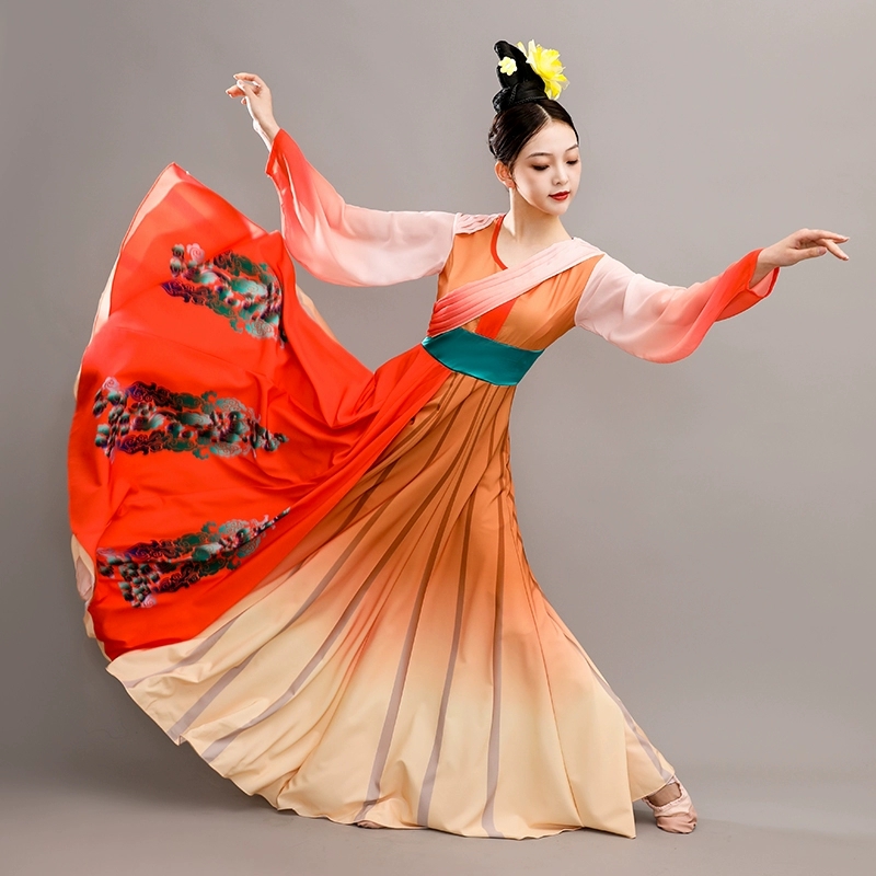 新款演出服女飘逸中国风艺考汉唐舞蹈服装大摆裙舞蹈表演套装