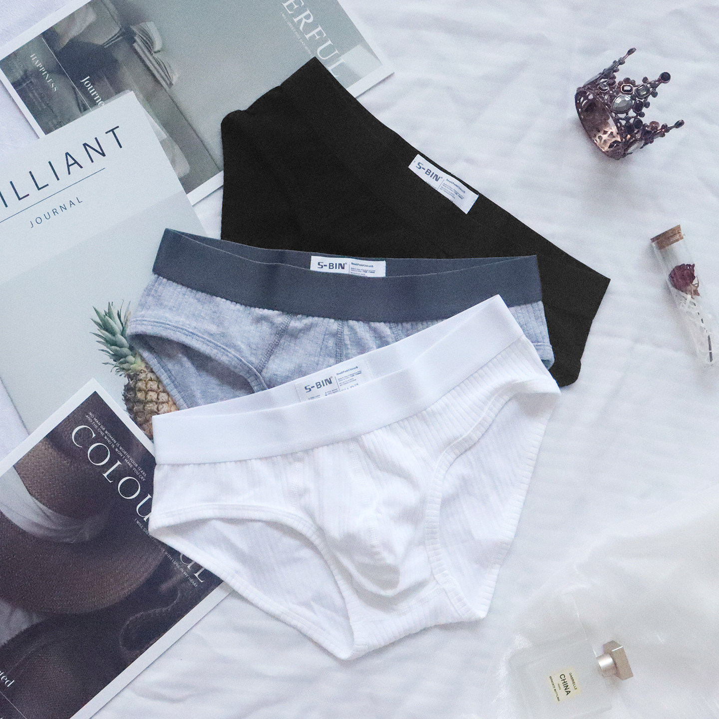 包邮男士三角内裤低腰简约紧身纯棉裤衩纯色运动性感白色吸汗裤头