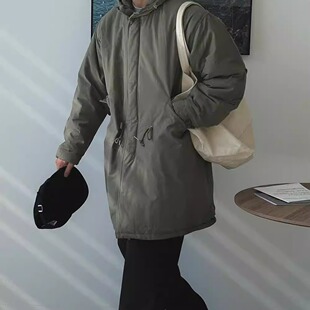 韩国代购 复古战壕风鱼尾绑带阔版 中长款 棉服大衣外套JK4560 男女款