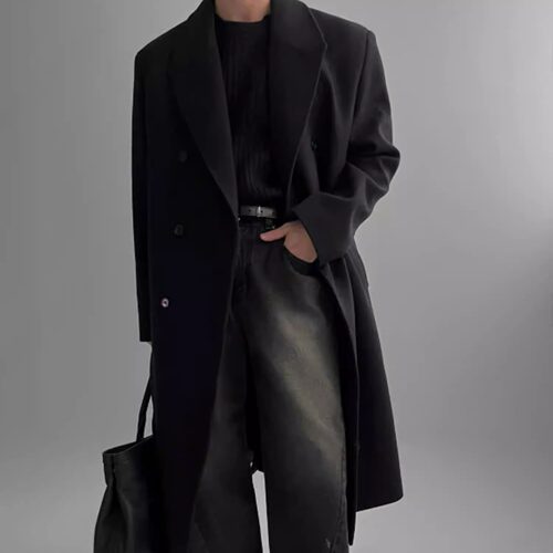 韩国东大门男装代购高品双排扣商务轻熟长款羊毛呢大衣外套JK4440
