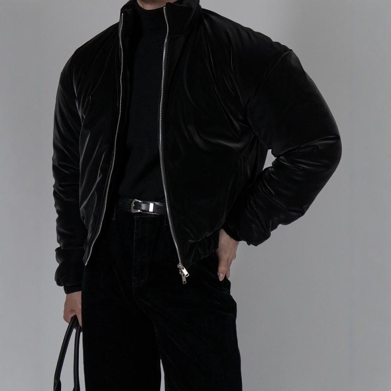 魔吉达韩国男装高品丝绒加厚短款宽松拉链立领棉服夹克外套JK3732