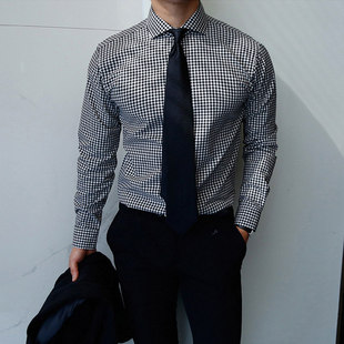 格子衬衫 春秋新款 长袖 温莎领抗皱商务休闲衬衣男士 SH789 韩国男装