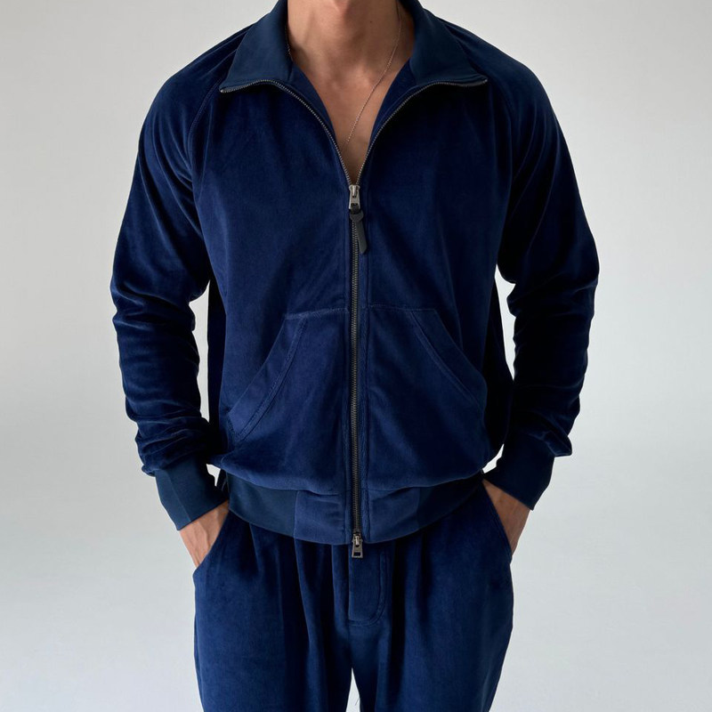 魔吉达韩国男装秋冬TF轻奢复古丝绒立领拉链夹克卫衣运动男JK3356