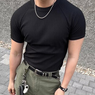 T恤插肩圆领坑条纹理感百搭高品潮 短袖 TS4028 男装 魔吉达韩国代购