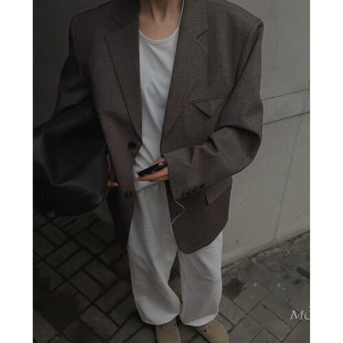 韩国男装韩国东大门代购MOOD重工纹理百搭西服外套男女同款JK5181