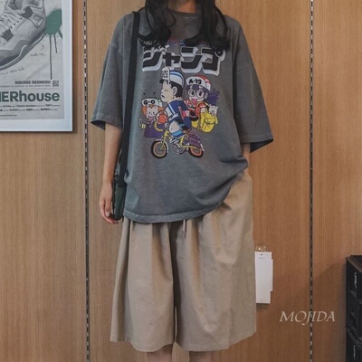 韩国代购男女款可爱减龄日系卡通漫画风宽松休闲短袖T恤衫bTS5744