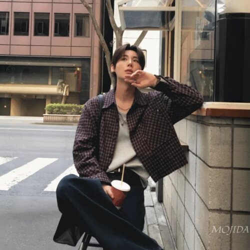 韩国代购东大门男装直播rex格子纹小香风毛边短款衬衫外套SH2791