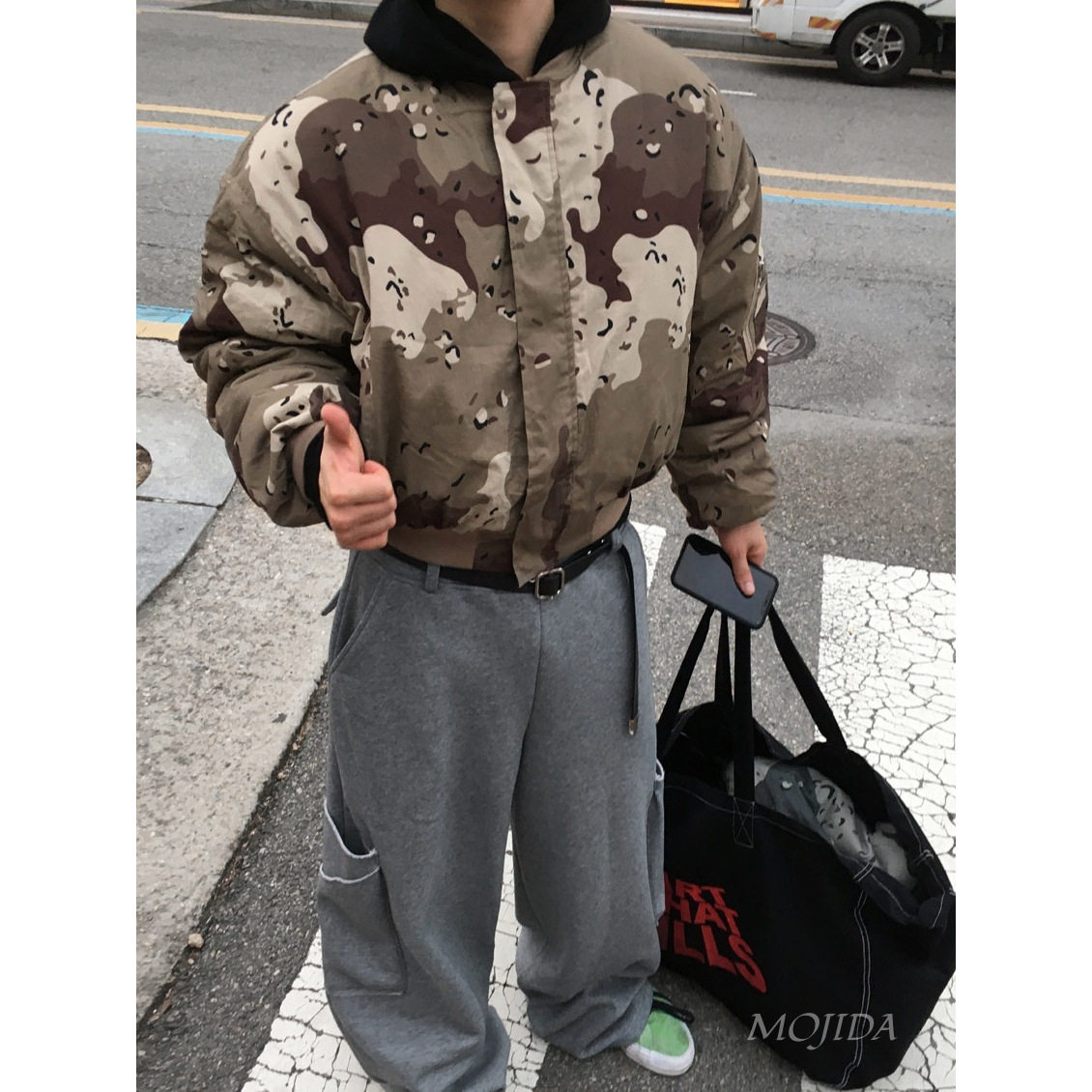 韩国男装代购沙漠迷彩短款MA-1宽大袖笼飞行服棉服夹克外套JK4706