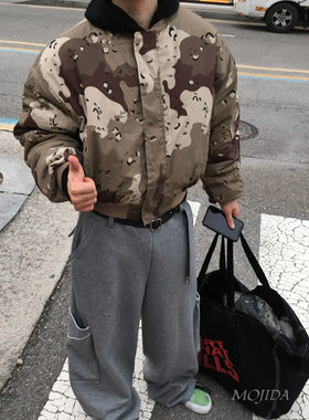 韩国男装代购沙漠迷彩短款MA-1宽大袖笼飞行服棉服夹克外套JK4706