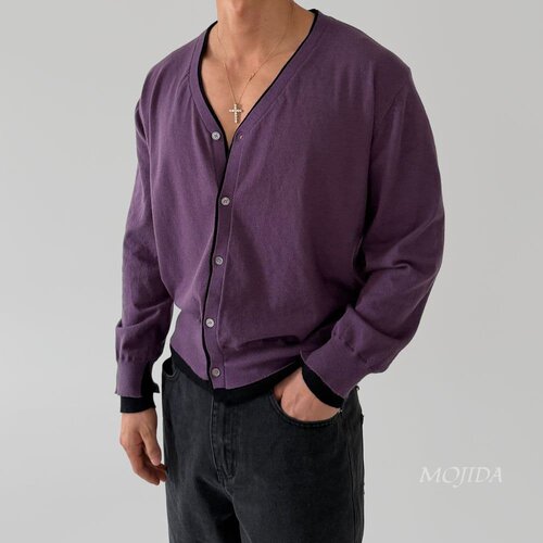 韩国东大门男装代购高街潮流设计V领层叠针织开衫男女同款-CD2259