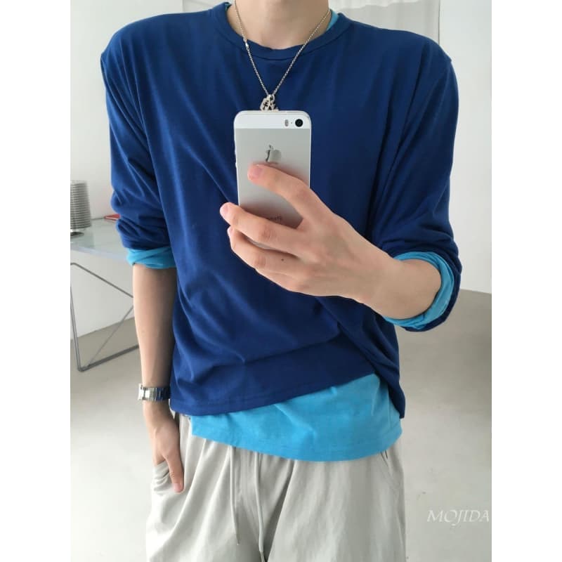 韩国代购男装东大门长袖T恤圆领纯色时尚高品棉质糖果多色-TS6520