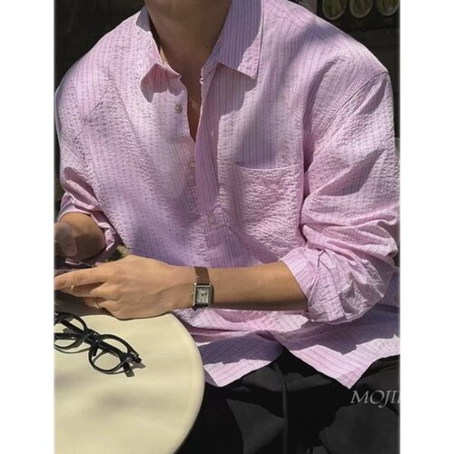 韩国东大门代购SIGNIGR高品时尚轻奢薄款樱花粉条纹衬衫SH2579