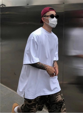 韩国男装代购直播PURE重工侧开高档街头阔版落肩短袖T恤潮-TS4488