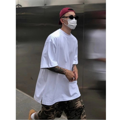 韩国男装代购直播PURE重工侧开高档街头阔版落肩短袖T恤潮-TS4488