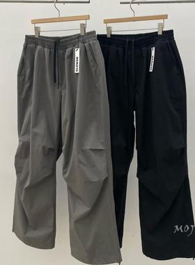 韩国男装代购SLOWER膝盖掐褶尼龙棉混纺高品阔腿束脚休闲裤PT3612