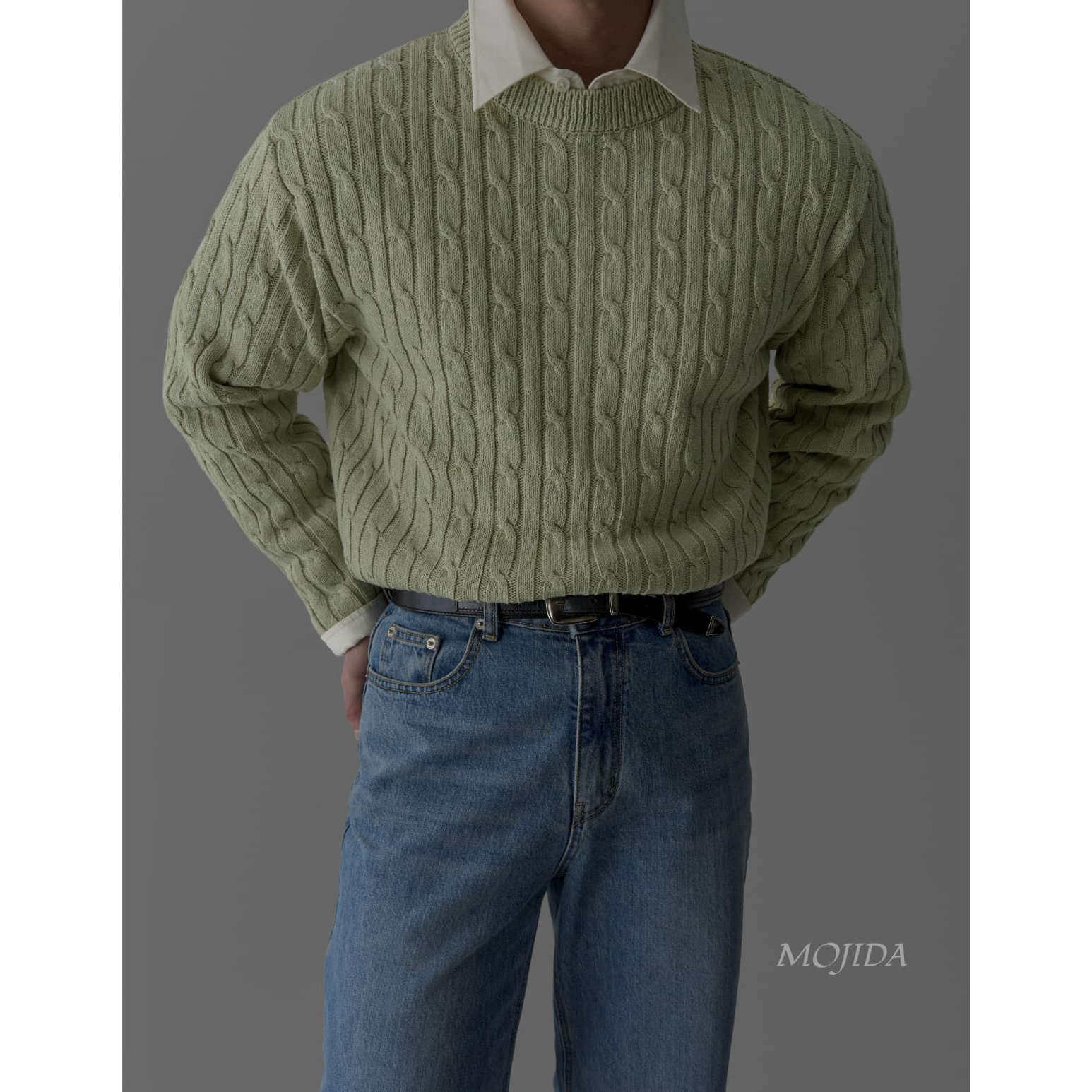 韩国代购男装粗线麻花圆领针织毛衣宽松廓形质感秋冬轻熟男CD2213