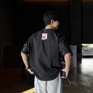 短袖 韩国男装 代购 LAINE高档USA棉重磅T字拼接纯色阔版 TS3348 T恤衫