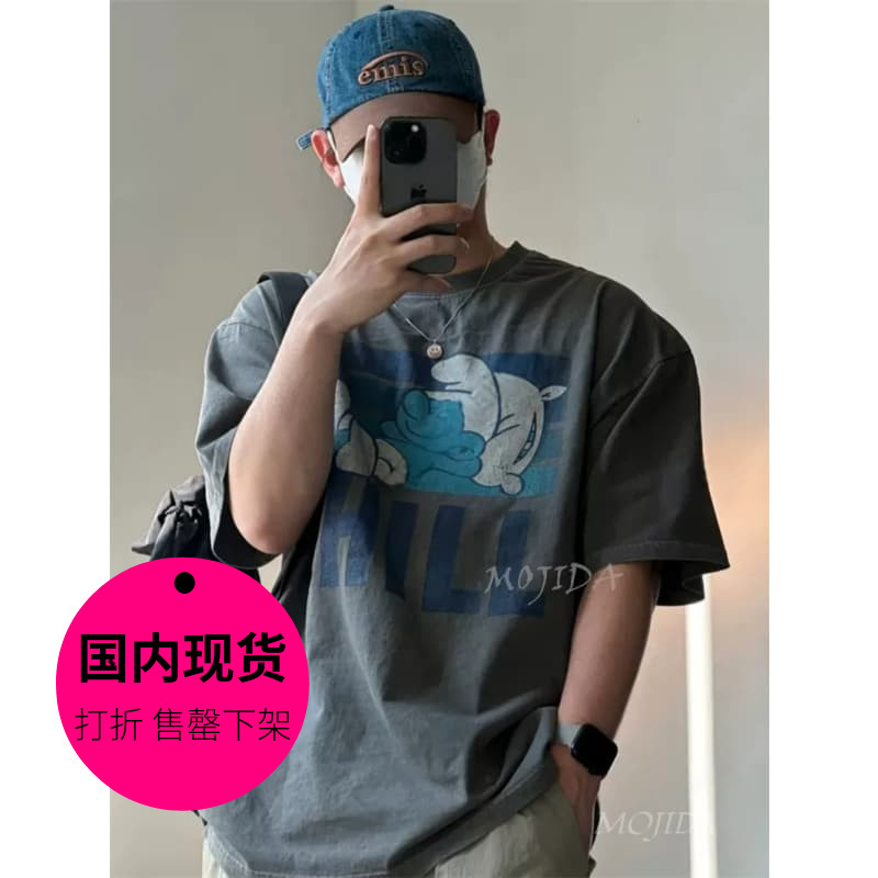 【特价现货】韩国东大门睡梦小精灵印花圆领宽松短袖T恤男-TS3465图片