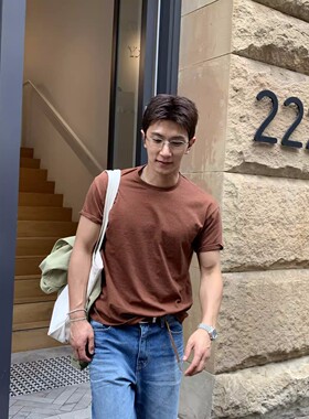 韩国代购男装MENTO轻薄条纹气质纹理设计师休闲短袖T恤B-TS5274