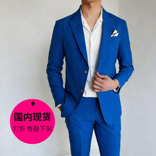 韩国男装 纯色薄款 休闲西服套装 特价 SET031 男士 现货 套西装 修身