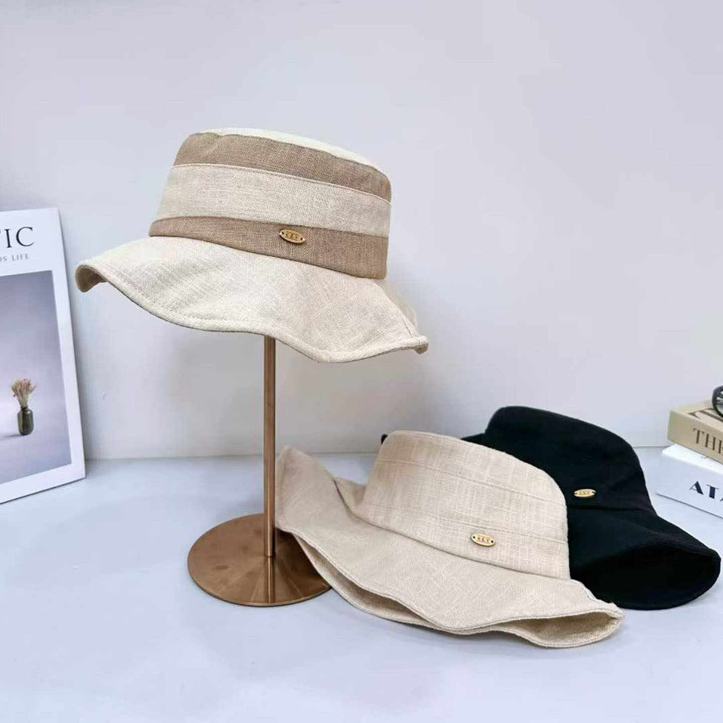 春夏新款日韩透气棉麻渔夫帽女素颜时尚百搭显脸小防晒休闲盆帽