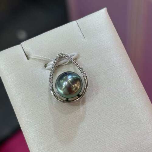 辣色银镶孔雀绿10-11MM色标级厚圆大溪地赠银链精品经典伴手礼品