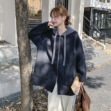 韩系休闲双面羊绒大衣女中长款2025秋冬新款高级感连帽羊毛外套，女装毛呢外套，2D073